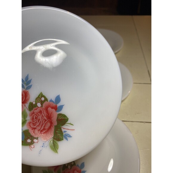 Set Of 2 JAJ Pyrex Cottage Rose Bread & Butter Plate Milk Glass 6.5in Retro Vtg - Picture 4 of 5
